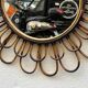 Round mirror flower sun in smoked rattan wicker vintage 1960 1970 47 cm folk
