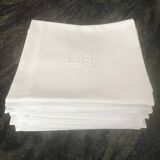 12 white damask napkins with LA monogram