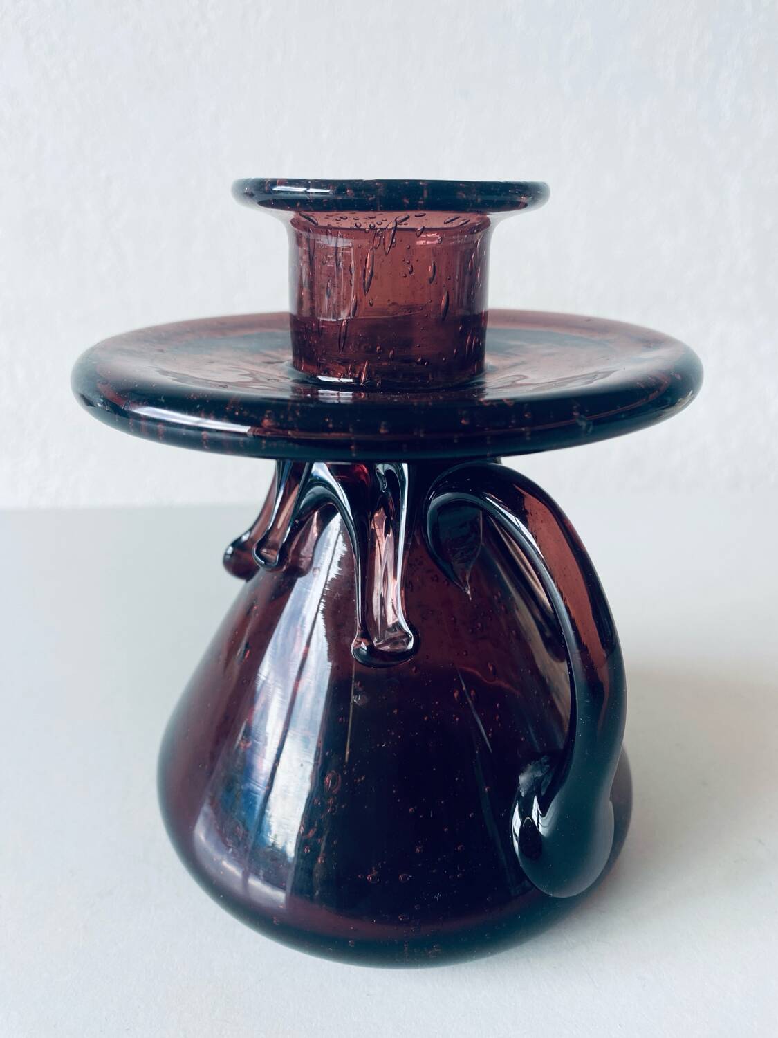 Bubble blown glass candle holder