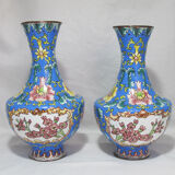 Pair of Chinese vases in enamelled bronze