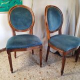 Pair of blue velvet medallion chairs