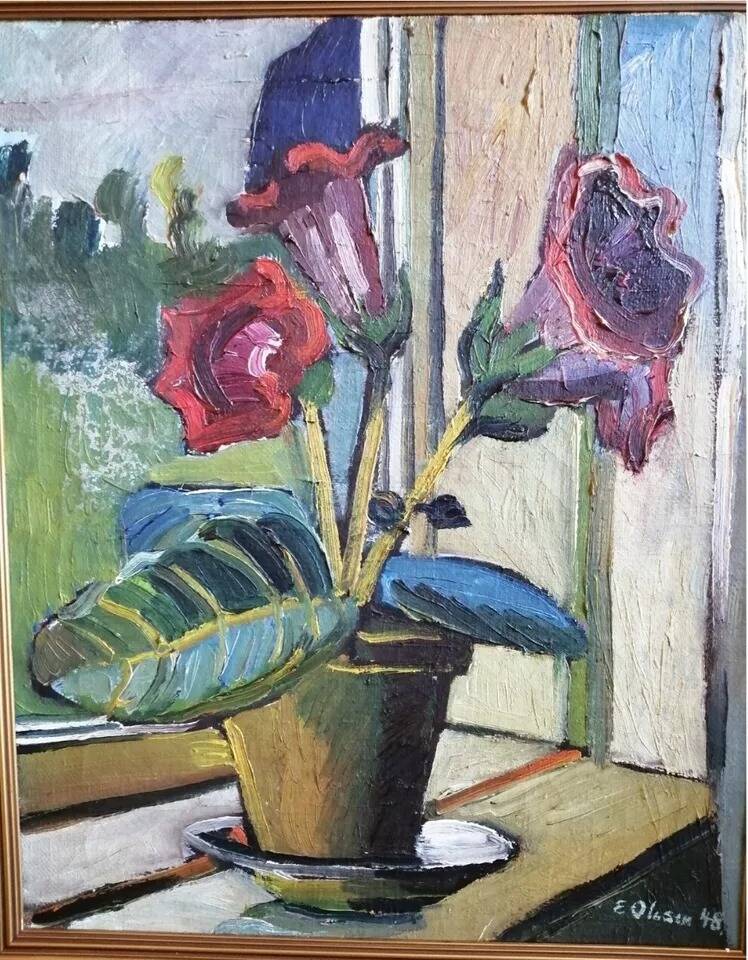 Vintage 20th Century Impressionist Still Life Oil Painting of a Vase of Flowers