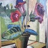 Vintage 20th Century Impressionist Still Life Oil Painting of a Vase of Flowers