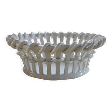 Woven white earthenware basket – attributed to Émile Tessier, Malicorne
