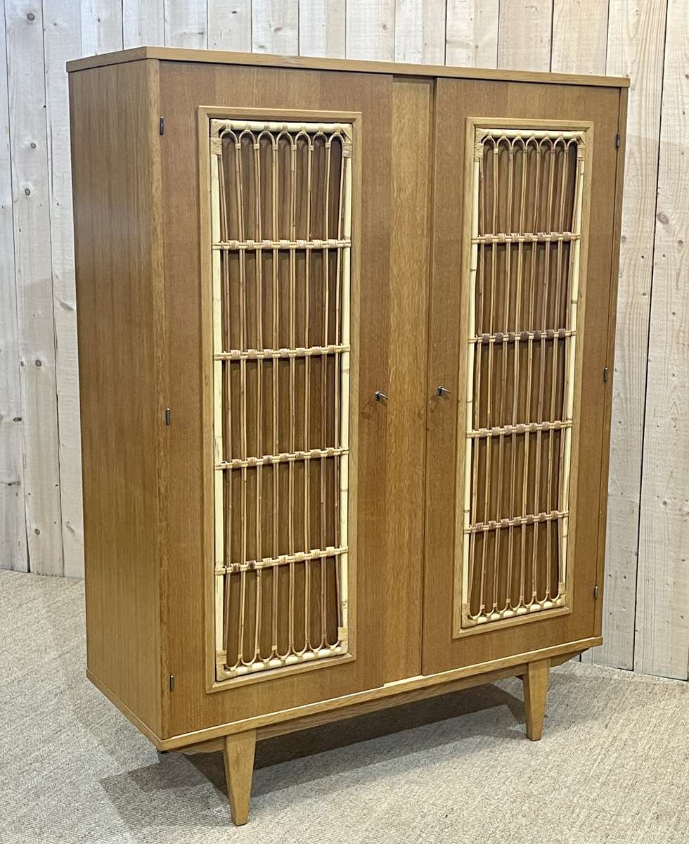 Wardrobe in bamboo and oak from the 1960s