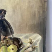 Still life with carrots, oil on canvas signed