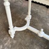 Stool, small wooden piano bench in white with caning.