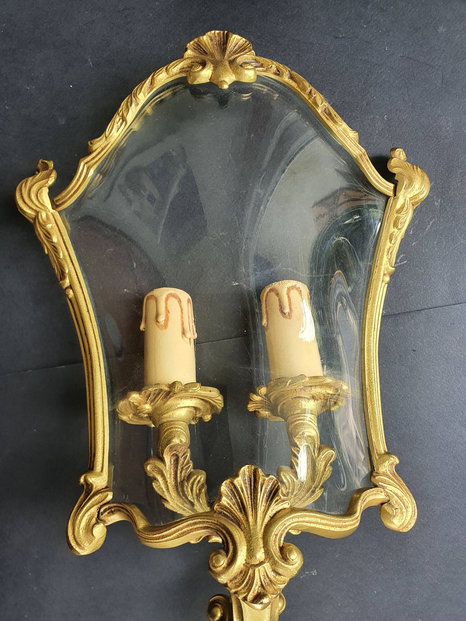 Vintage Louis XVI bronze corner wall sconce Lucien Gau Paris