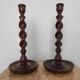 Pair of antique English turned wood candlesticks