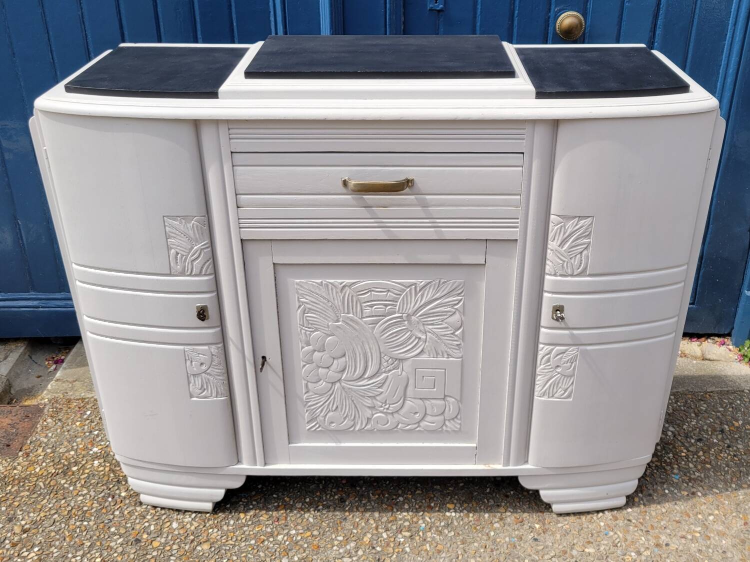 1930 Art Deco sideboard with floral motifs and marble top