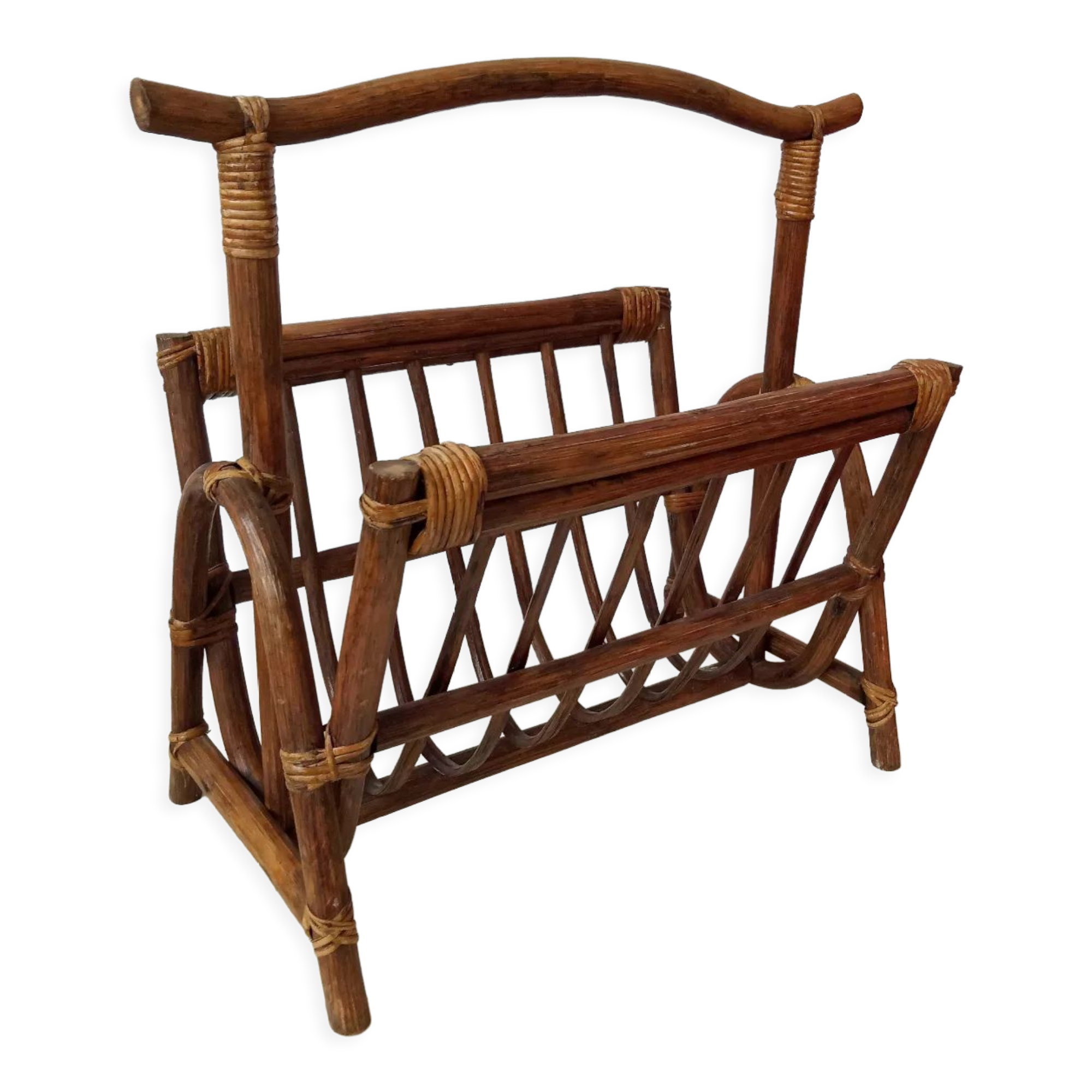 Vintage rattan magazine holder