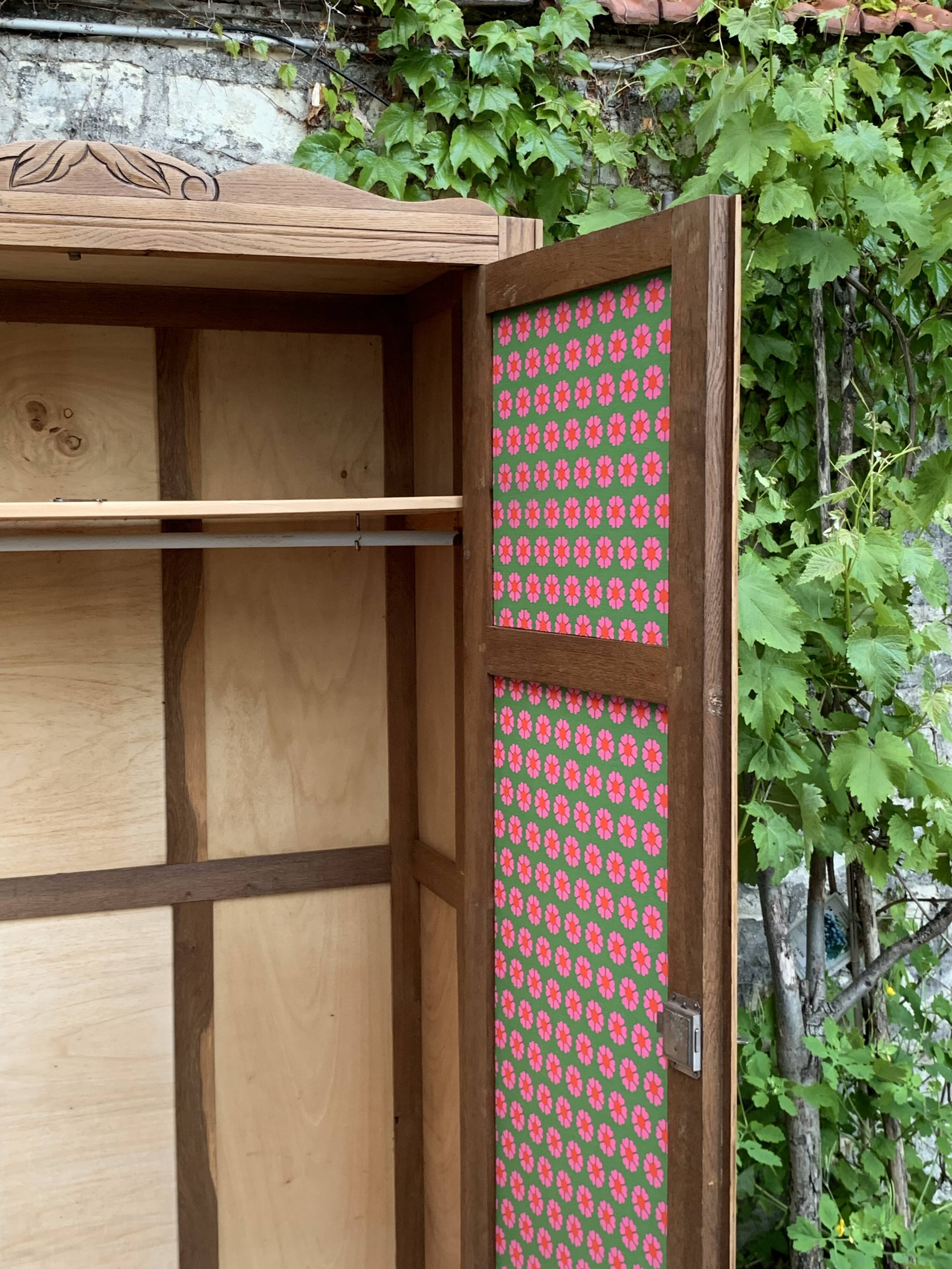 Parisian wardrobe, art deco raw wood wardrobe, 1930