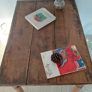 Table / Vintage cherry wood desk with turned legs – Natural patina