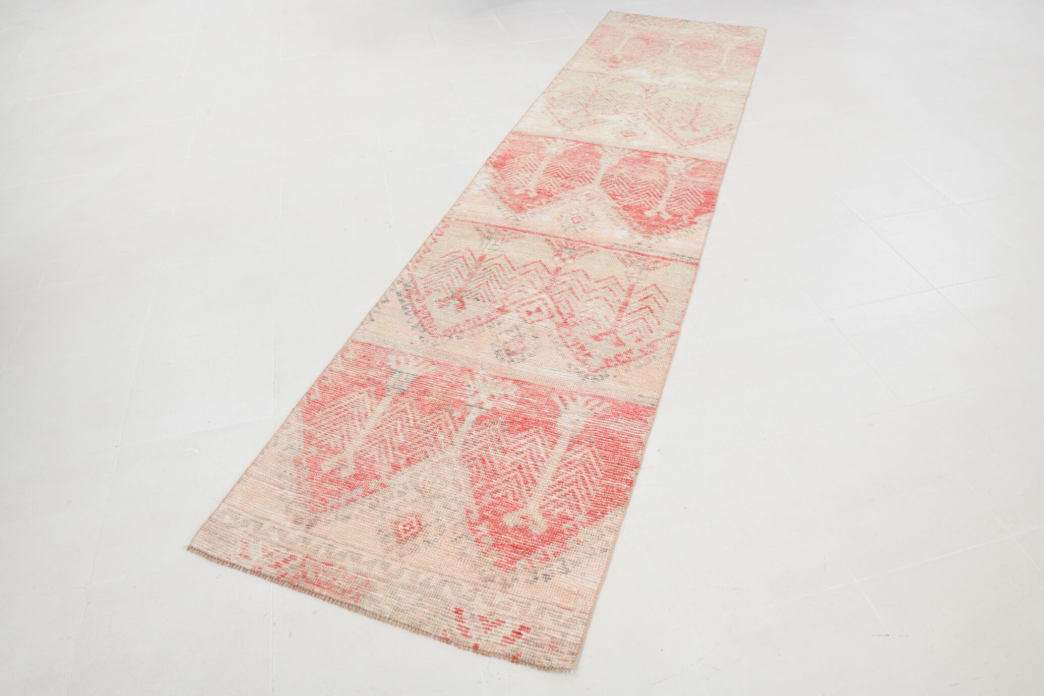 3x12 Red Beige Turkish Vintage Runner Rug,92x371Cm
