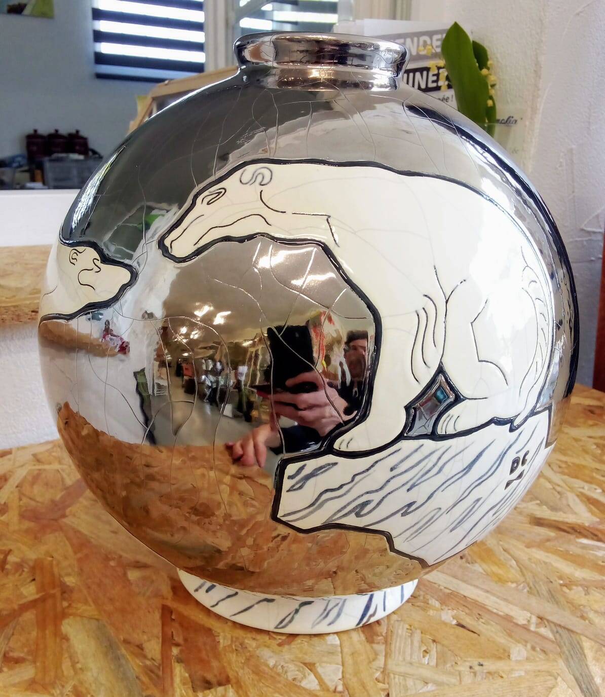 Vase Boule "ICEBERG" par Danillo CURETTI Emaux de Longwy Numéroté 24/100