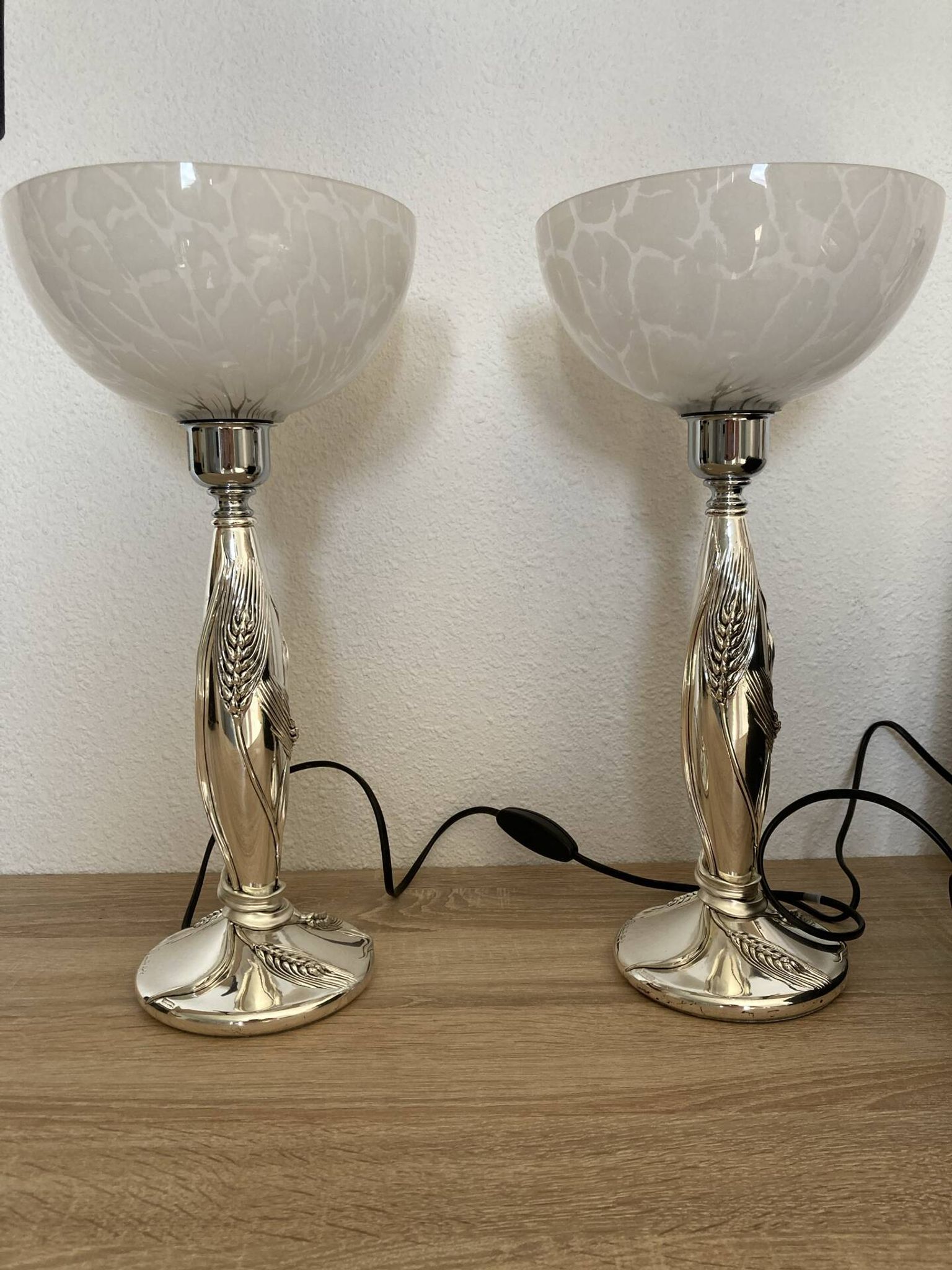 Paire de lampe argentée de Marcello gorgio abat jour murano