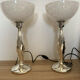 Pair of silver lamps by Marcello Gorgio with Murano lampshades.