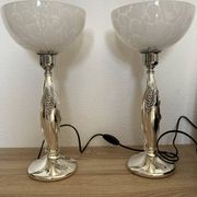 Paire de lampe argentée de Marcello gorgio abat jour murano