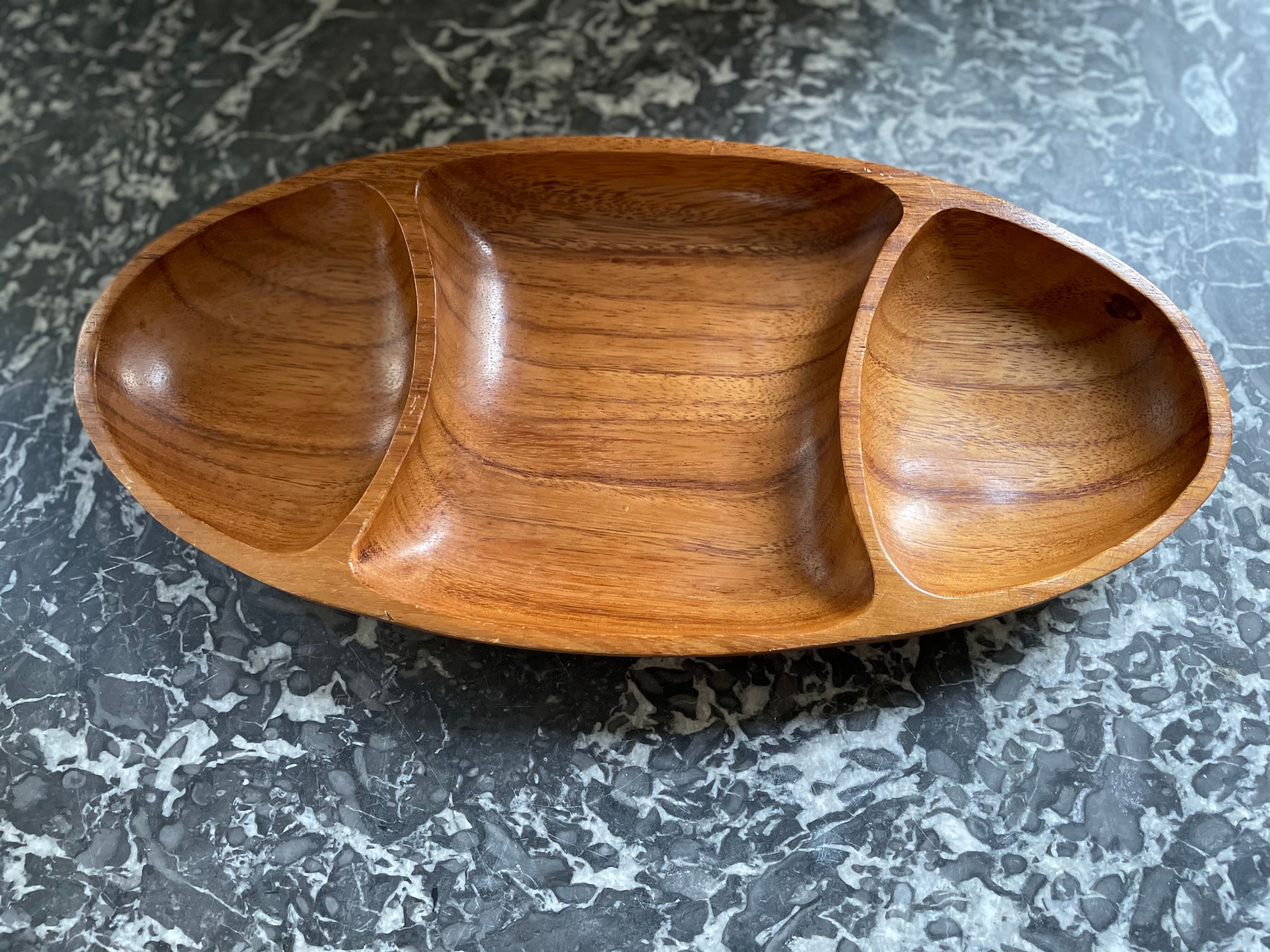 Compartmentalized wooden serving dish