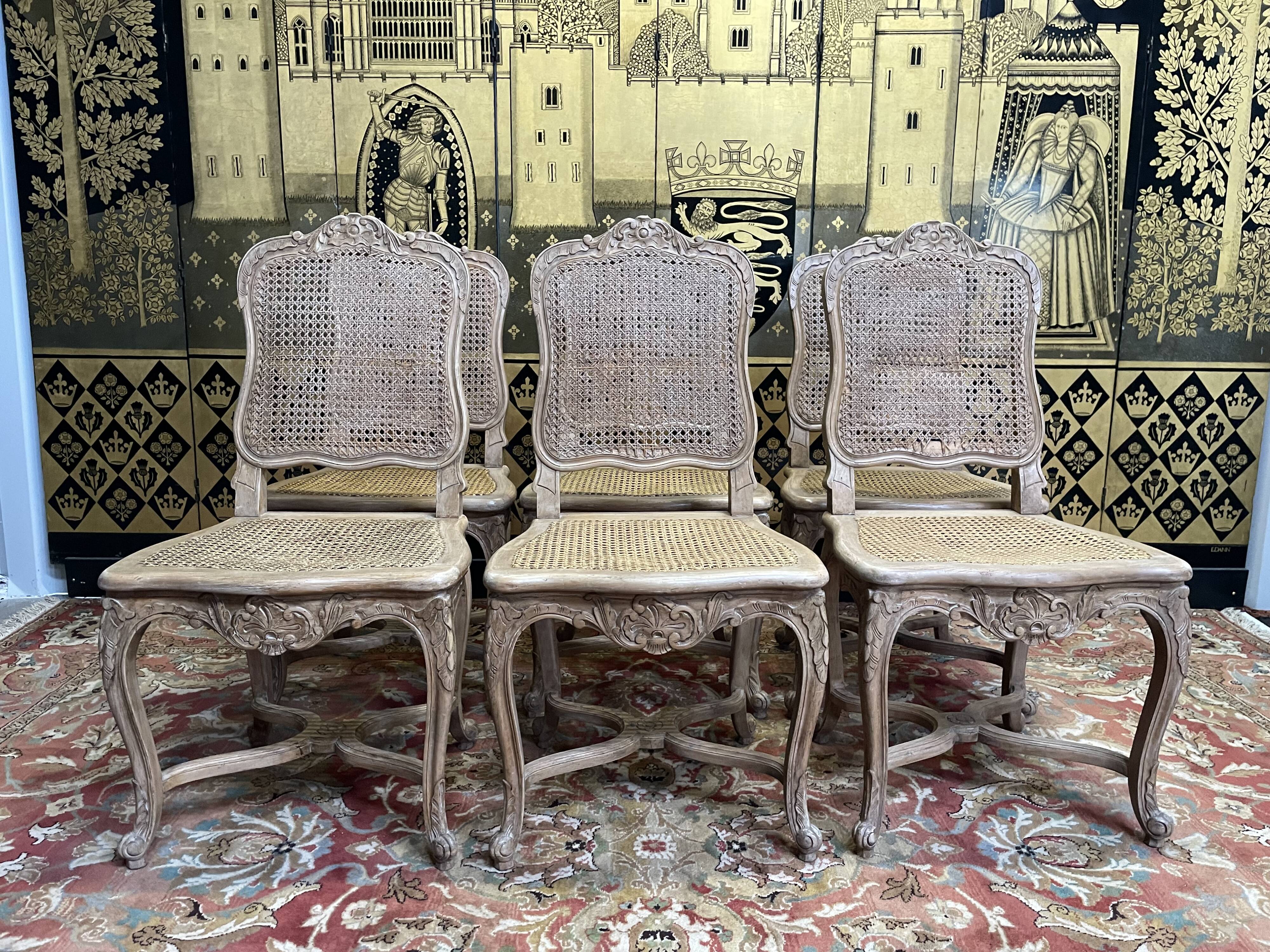 Set of 6 Louis XV style caned chairs - Regency