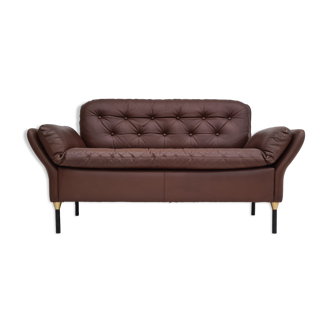 Danish 2-seater sofa, original brown leather, 70s
