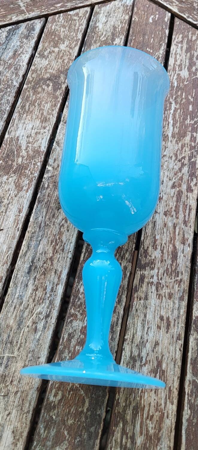 Blue opaline chalice vase