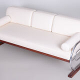 White Slezák sofa - 1930s Czechia - Leather, Beech and Chrome