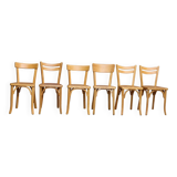 Set of 6 Baumann chairs, light beech, 1960