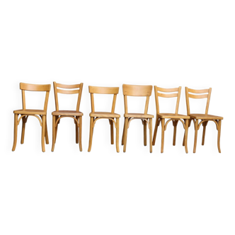 Série de 6 chaises Baumann hêtre clair 1960