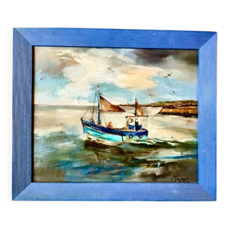 Éric Peyrol oil on canvas The Trawler in Honfleur