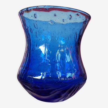 Blue bubbled glass jar