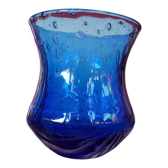 Blue bubbled glass jar