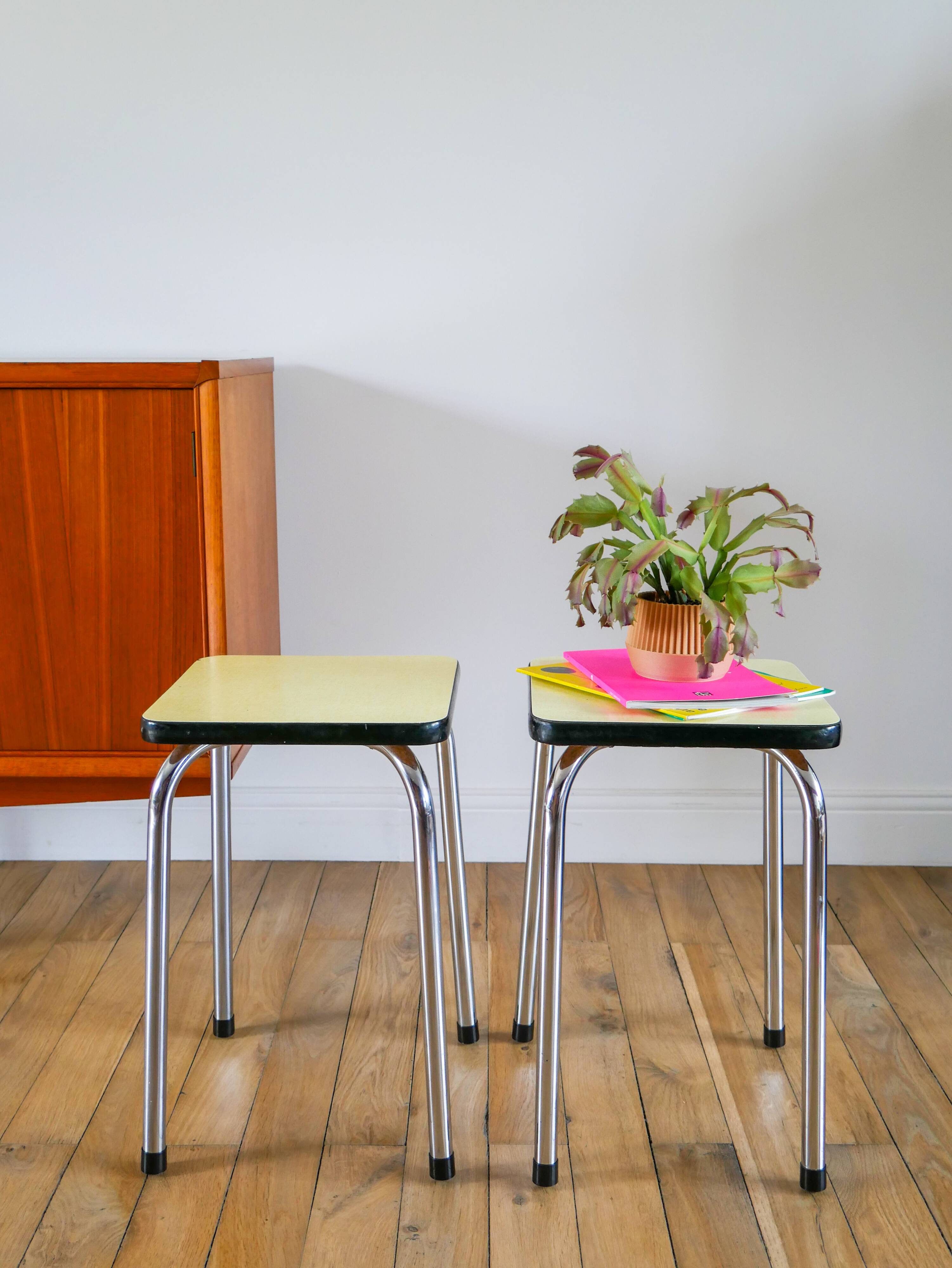 Pair of yellow formica stools, 1970
