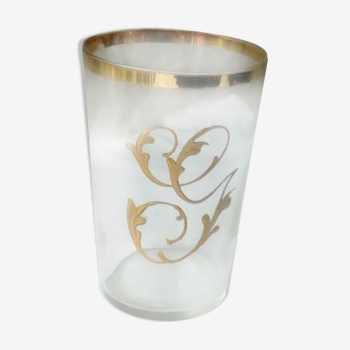 Glass emailgold glass cup monogram letter "g" end 19 eme