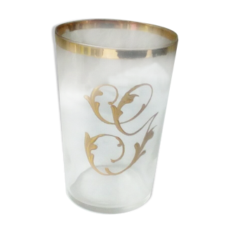 Glass emailgold glass cup monogram letter "g" end 19 eme