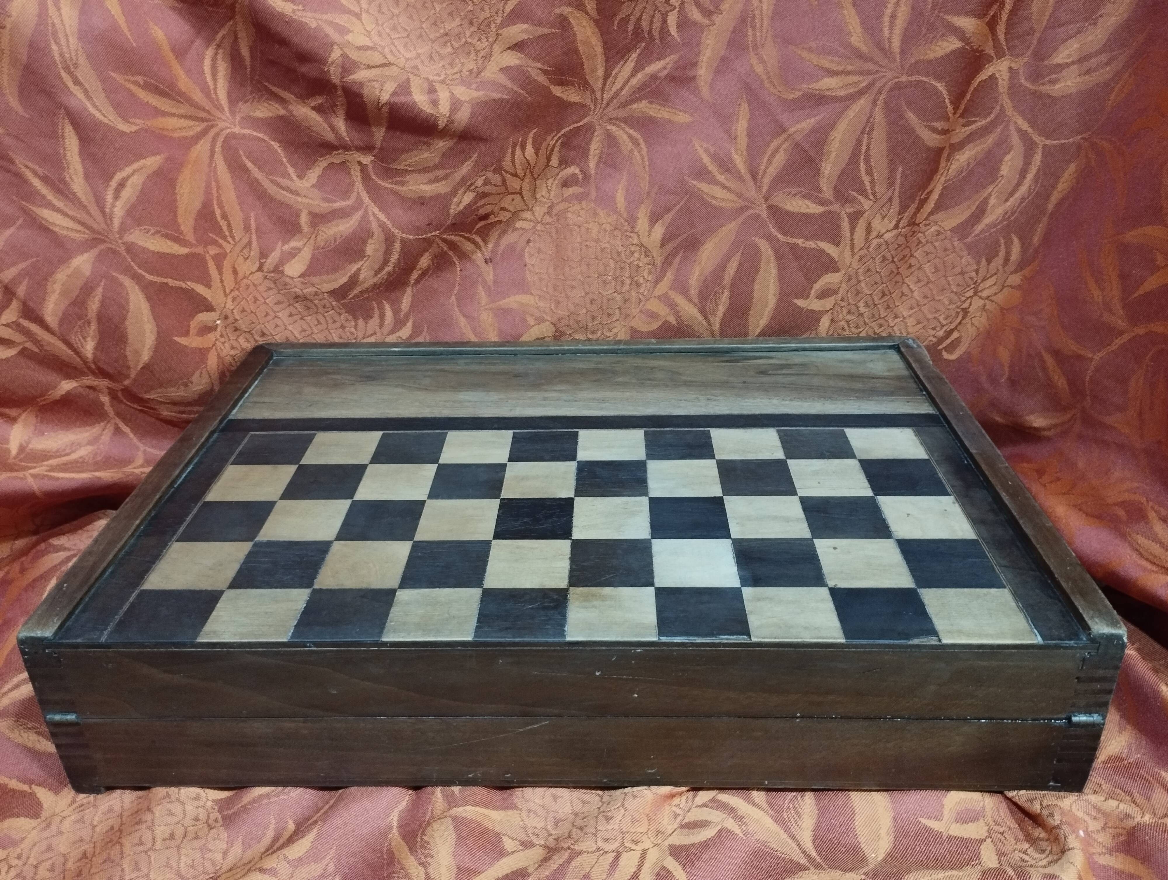 Antique wooden backgammon and checkers game box
