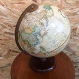 Old globe world map with arch + vintage wood base