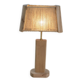 Lampe brutaliste orme et chêne massif et abat-jour en cordage – 1980s