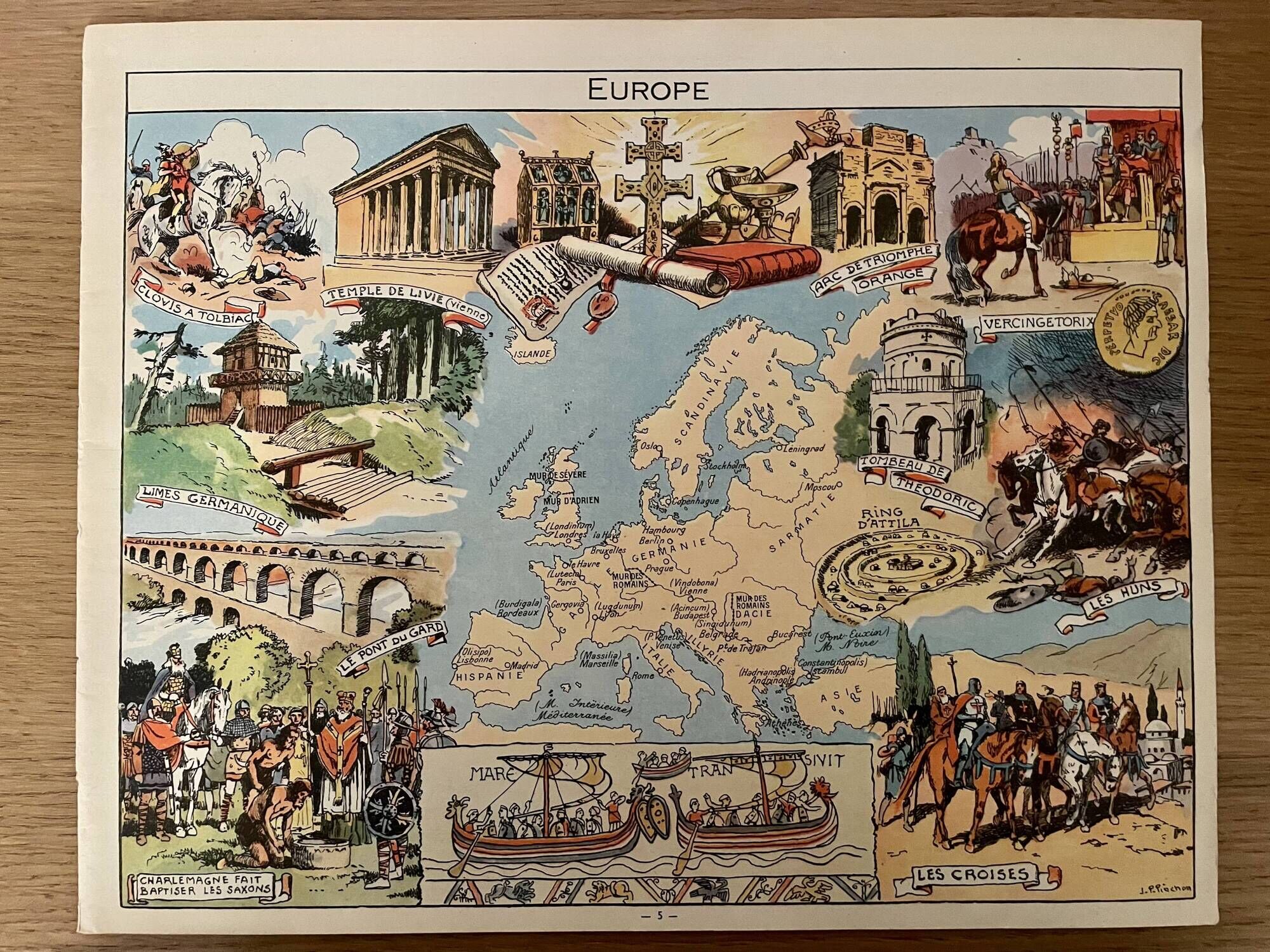 Old illustrated map of Europe from 1948 - JP Pinchon