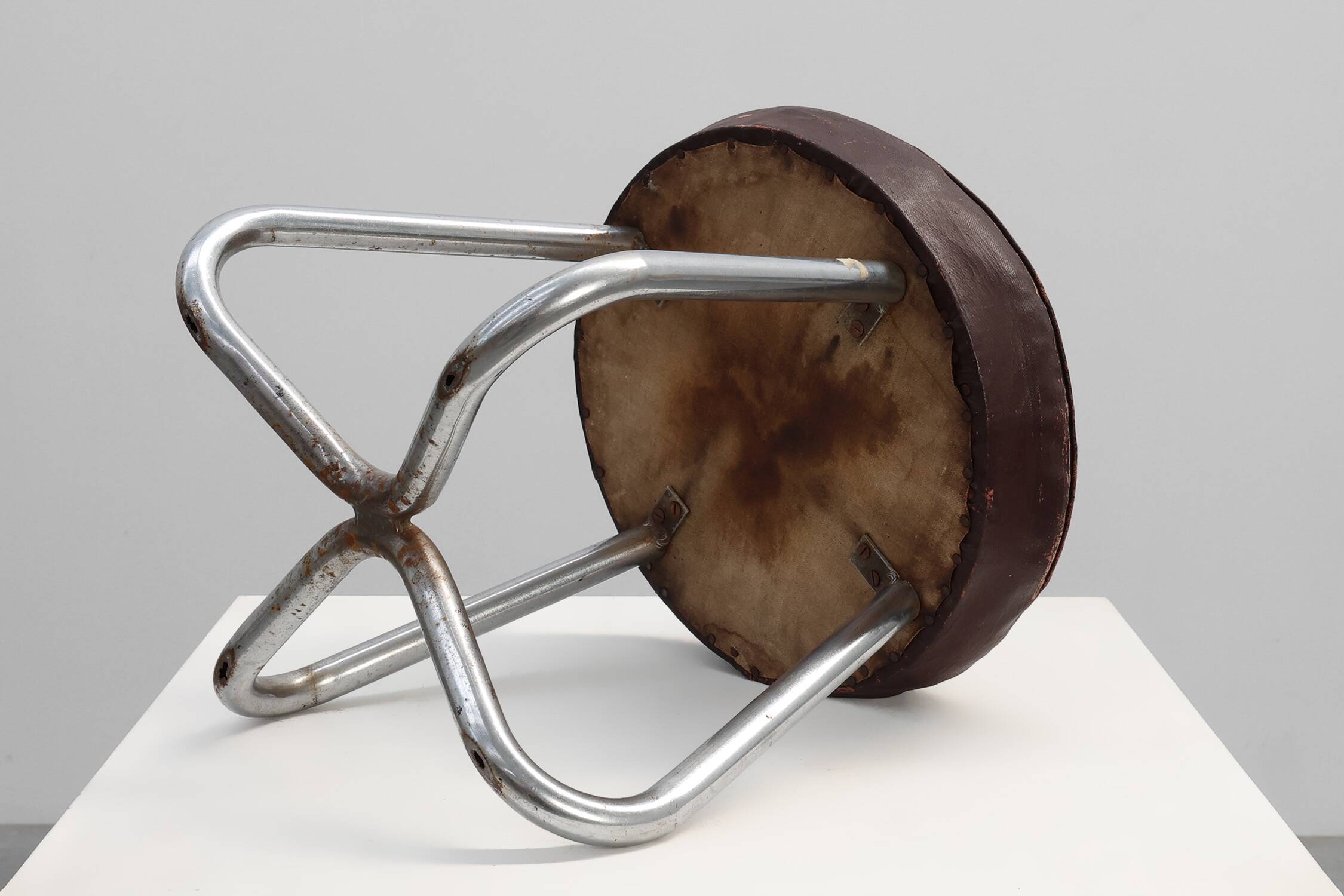 Bauhaus Modernist Stool with Chrome Tubular Frame and Leather Seat, Germany