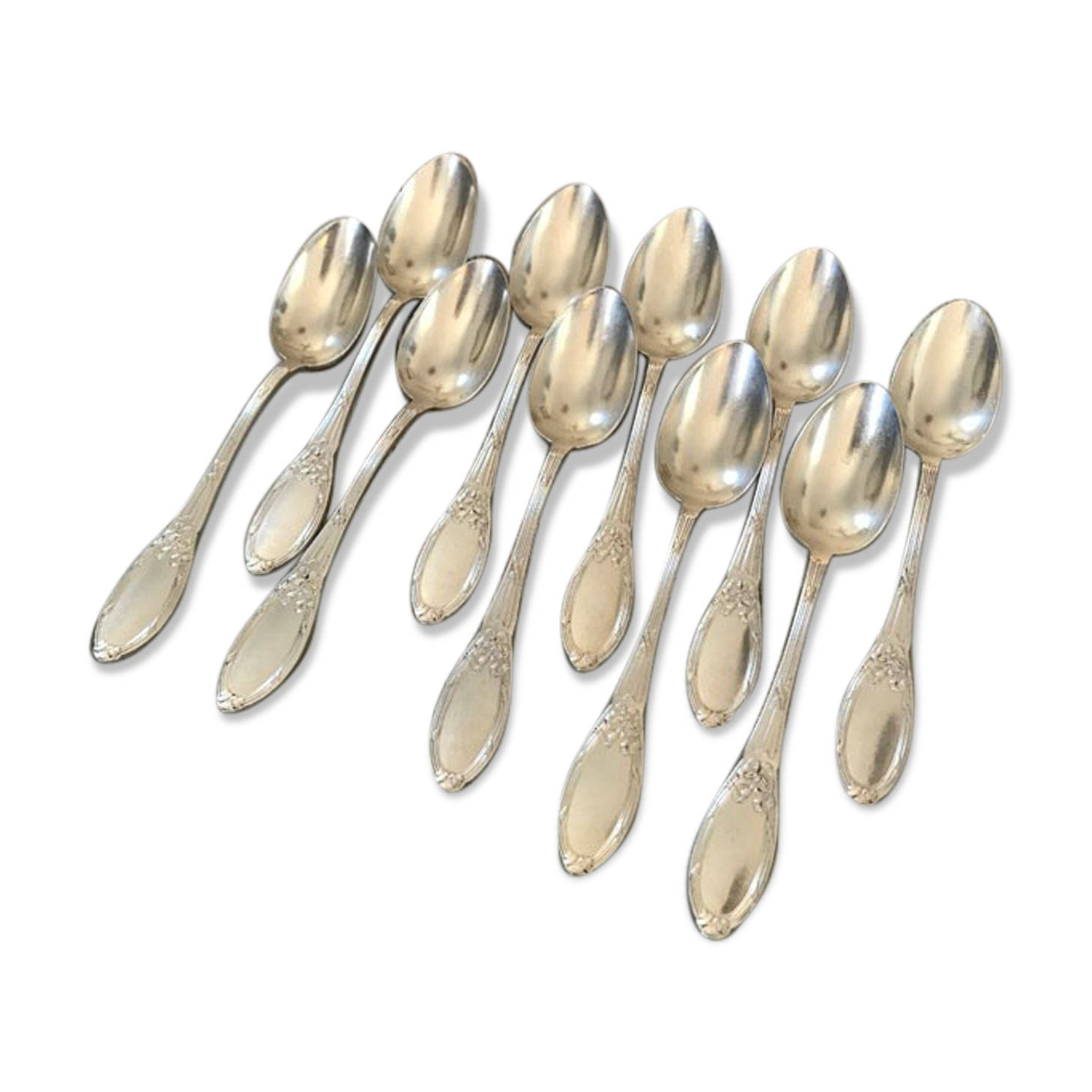Série de 10 cuillères à dessert en métal argenté