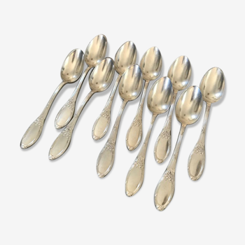 Series of 10 silver metal dessert spoons