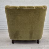 Fauteuil danois en tissu vert et chêne, 1960
