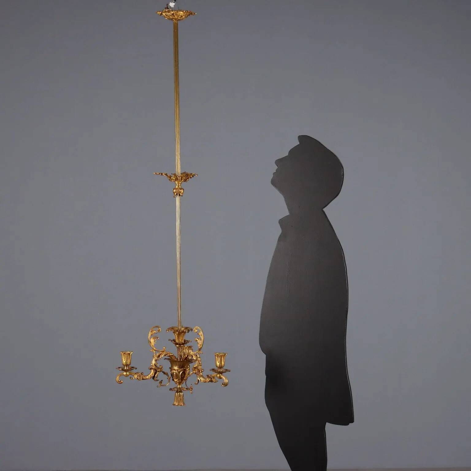 Antique gilded bronze chandelier with 3 lights, Italy, 20th century.