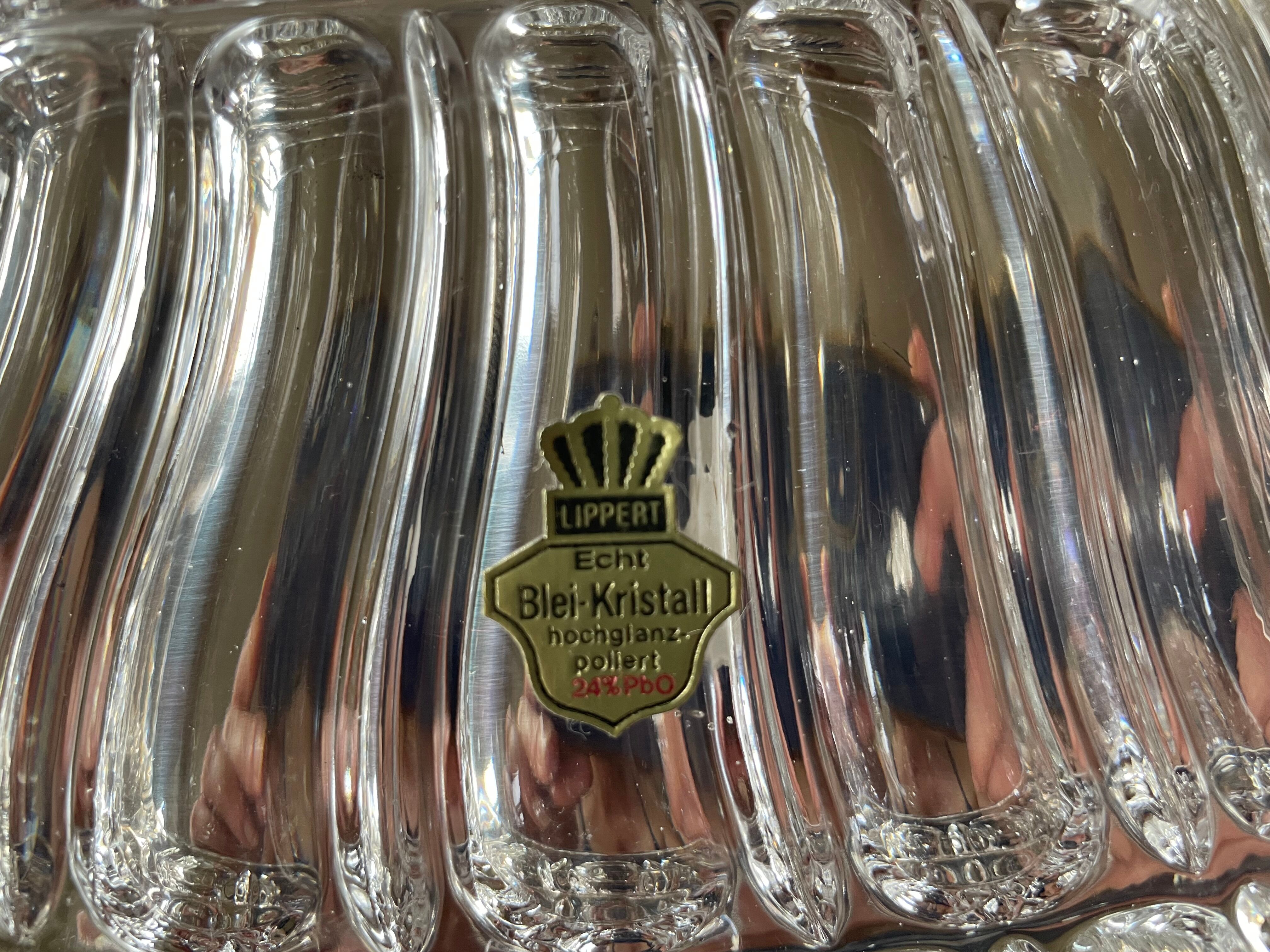 Antique serving dish, aperitif, starters, in Lippert crystal and metal