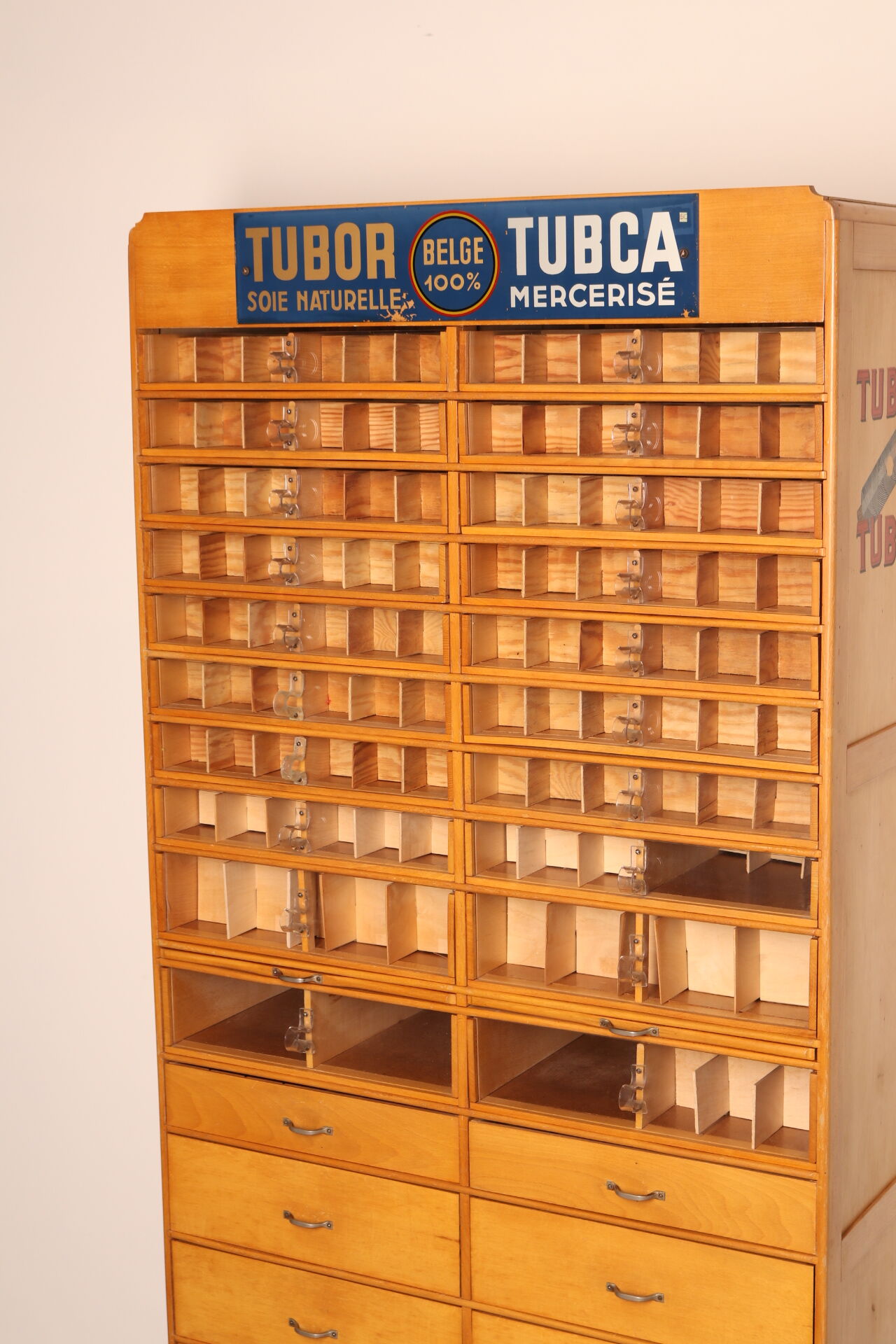 Xl vintage haberdashery 'tubor tubca' by poreye & fils - belgium - 1950's