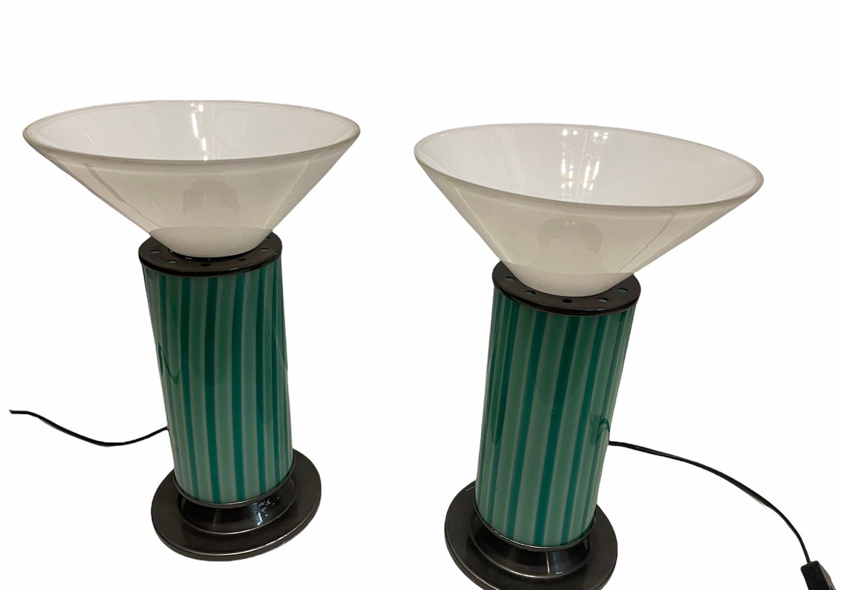 Mid-Century Mint Green Murano Glass Table Lamps, Set of 2