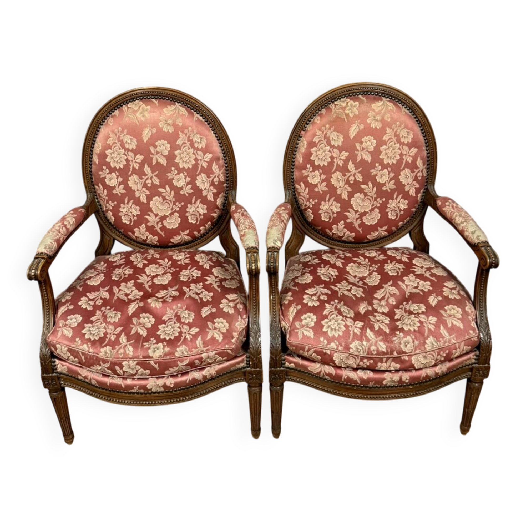 Pair of Louis XVI style armchairs in carved wood circa 1850