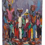 Women carrying burdens on their heads by Louis Koyongonda, 1950