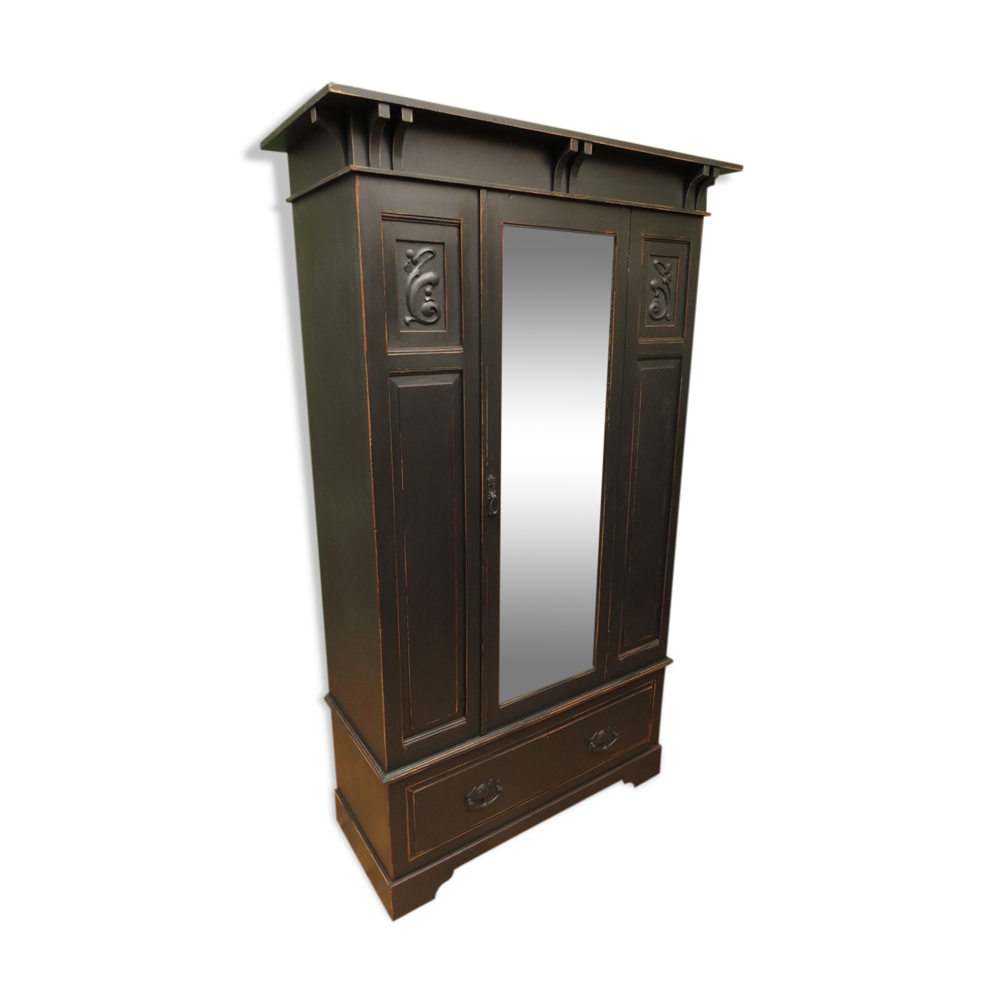 Black painted linen press wardrobe